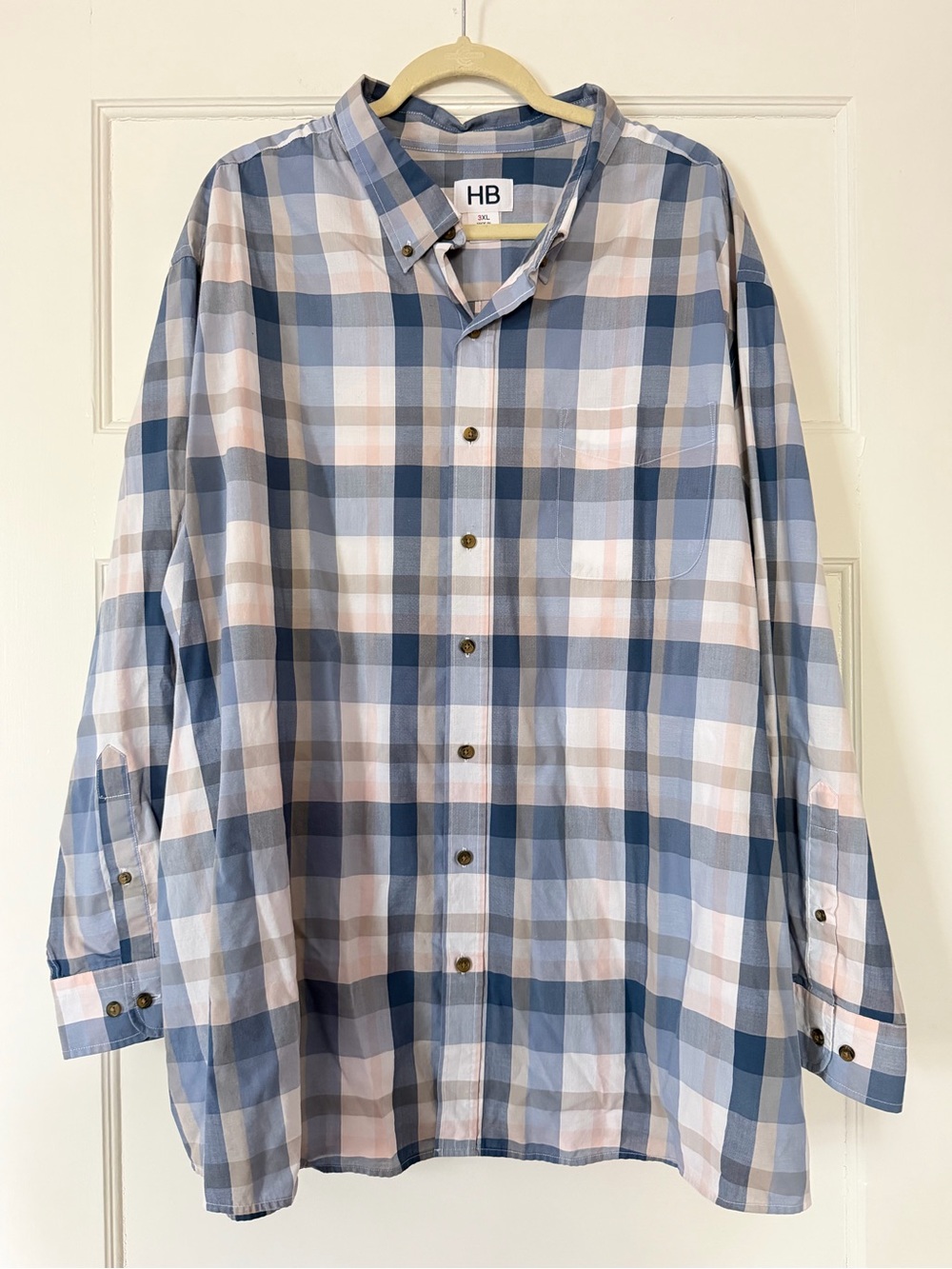 Harbor Bay HB Mens 3XL Plaid Button Down Shirt Blue Pink Long Sleeve Big Tall